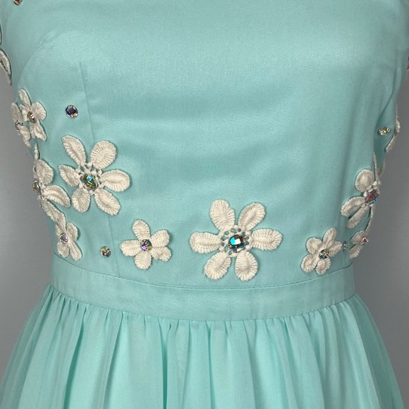 Chi Chi London Aqua Blue Green Sleeveless Party Dress Floral Applique size 4 - Picture 4 of 12